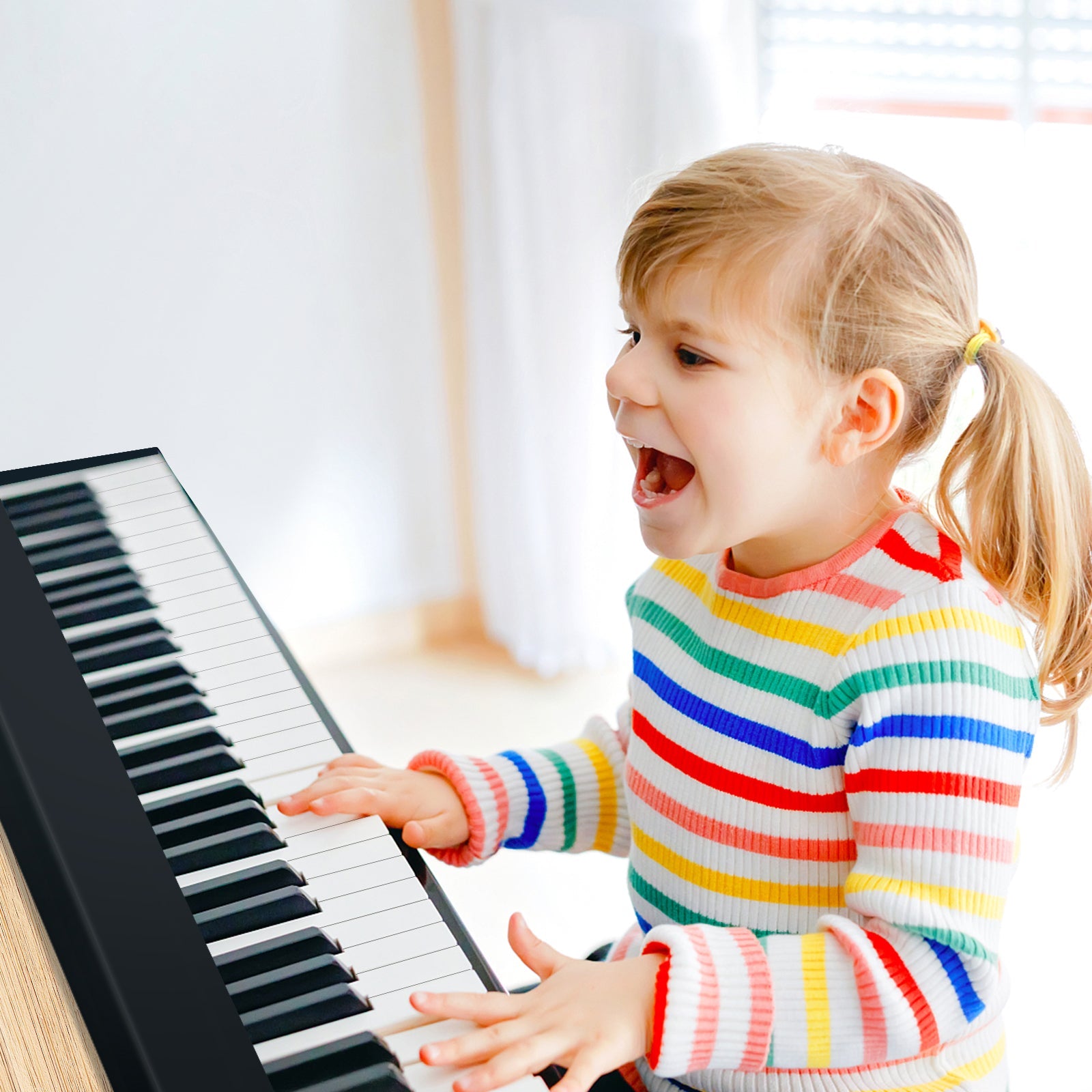 NNECW 61-Key Folding Piano Keyboard with Full Size Keys & Music Stand-1