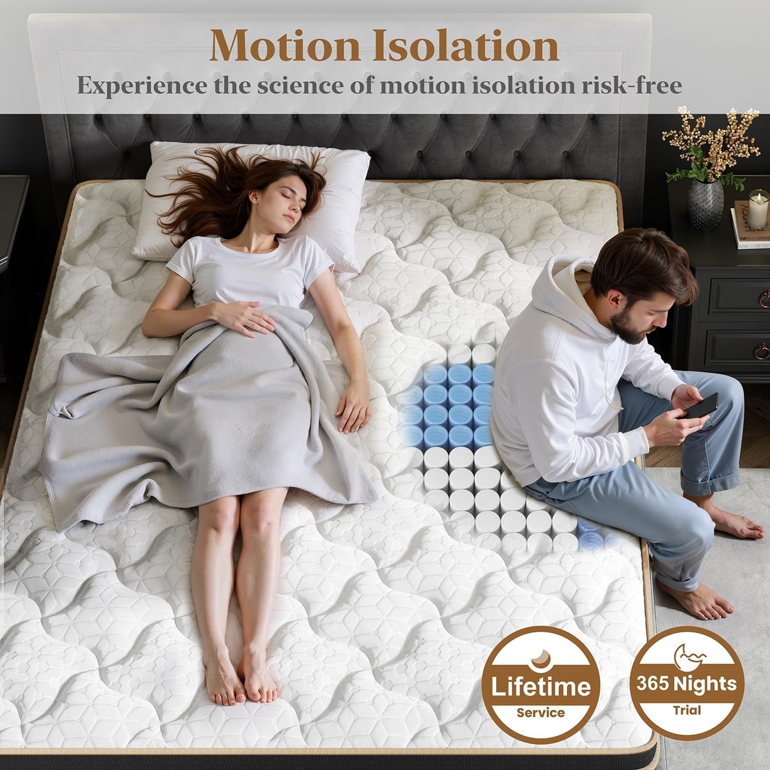 Queen Cooling Hybrid Mattress 14 Inch Certipur US Certified