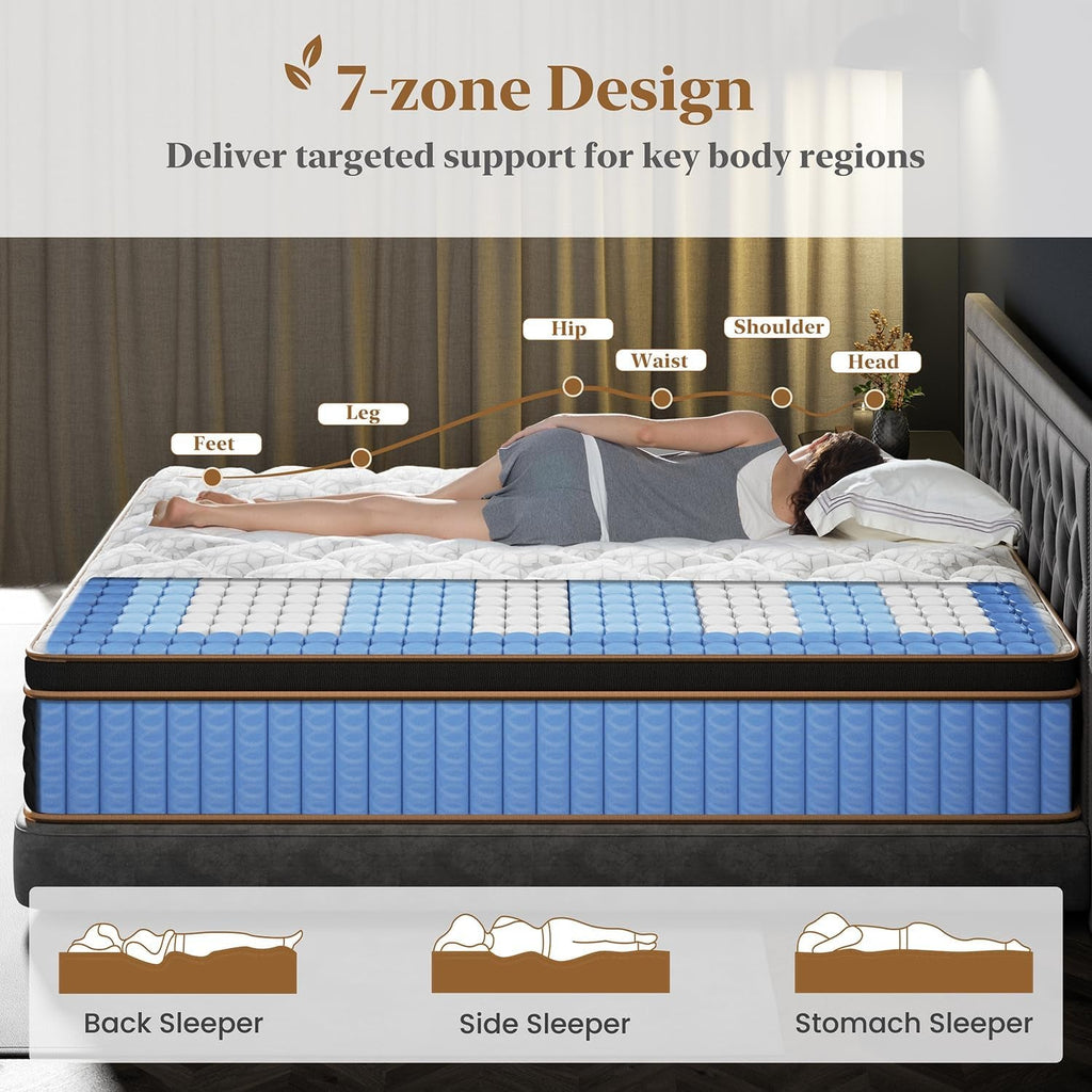 Queen Cooling Hybrid Mattress 14 Inch Certipur US Certified