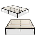 Full Metal Platform Bed Frame with Wooden Mattress Support Slats-0