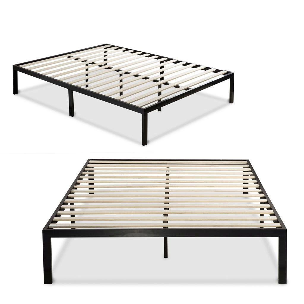 Full Metal Platform Bed Frame with Wooden Mattress Support Slats-0