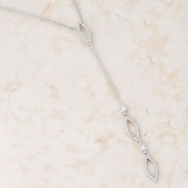 Carmela 0.6ct CZ Rhodium Classic Drop Lariat Necklace-2