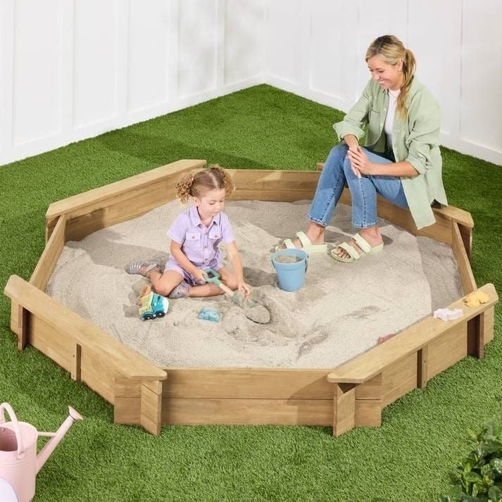 Outdoor Kid's Octagonal Sandbox in Natural Wood Finish-2