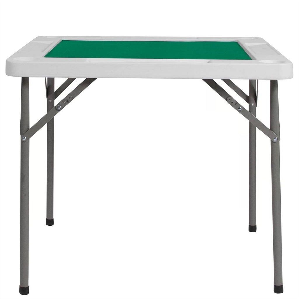 4-Player Square Folding Card Game Poker Table w/ Green Felt Top and Cup Holders-2