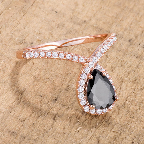 1.5Ct Rose Goldtone Chevron Ring With Onyx CZ-0