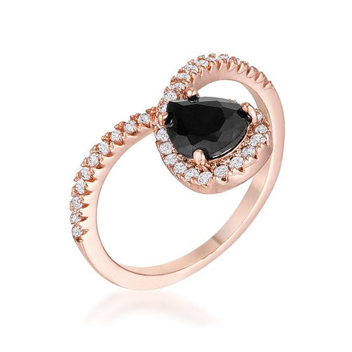 1.5Ct Rose Goldtone Chevron Ring With Onyx CZ-1