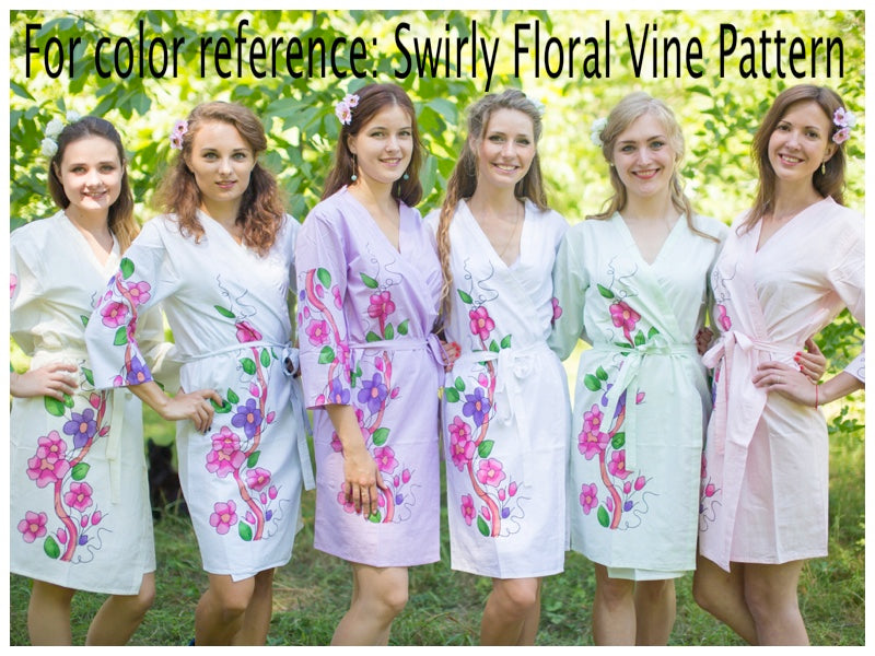 Mismatched Swirly Floral Vine Patterned Bridesmaids Robes in Soft Tones