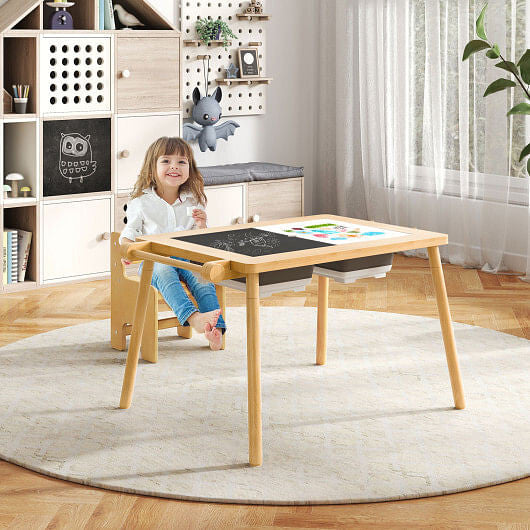 Sensory Table and Chair Set for Kids 2-8 with Foldable Bins-White