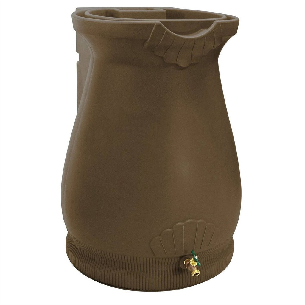 Brown Oak 65 Gallon Plastic Urn Rain Barrel with Planter Top-2