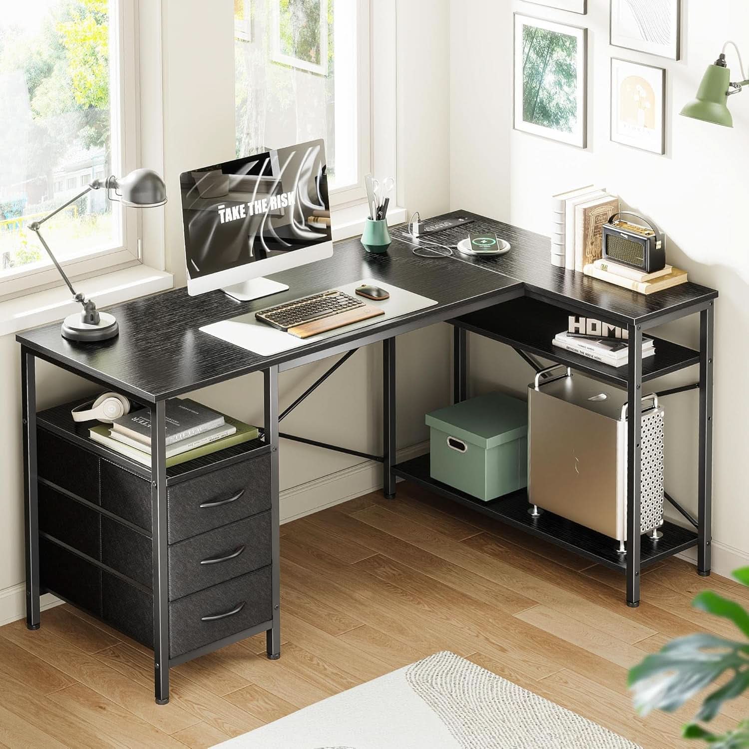 L Shaped Desk 47 Inch With Power Outlets And Ample Storage-1