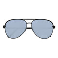 KEY - Oversize Large Flat Lens Metal Aviator Sunglasses Black Silver Mirror-0