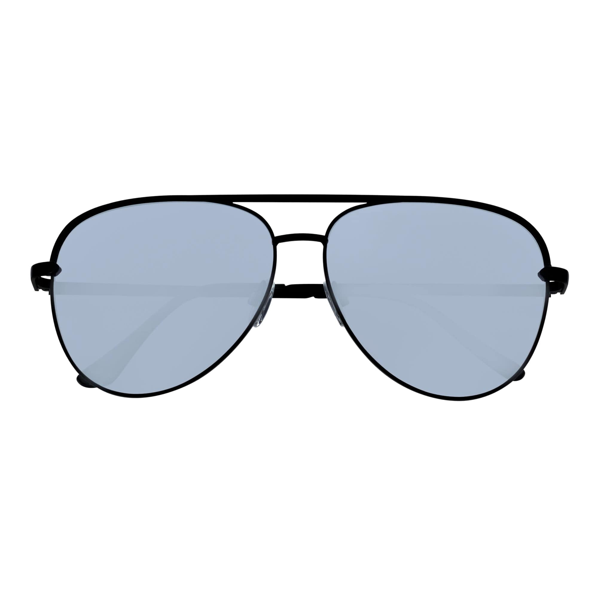 KEY - Oversize Large Flat Lens Metal Aviator Sunglasses Black Silver Mirror-0