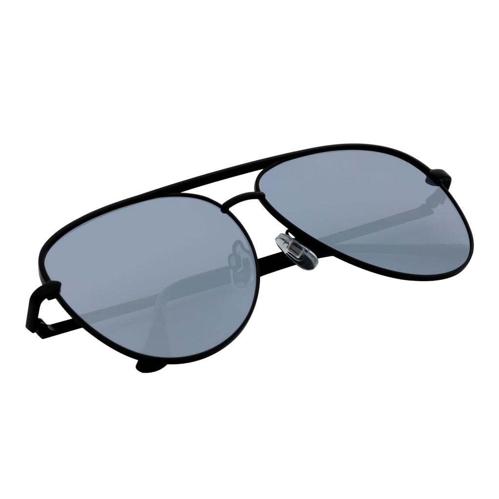 KEY - Oversize Large Flat Lens Metal Aviator Sunglasses Black Silver Mirror-3