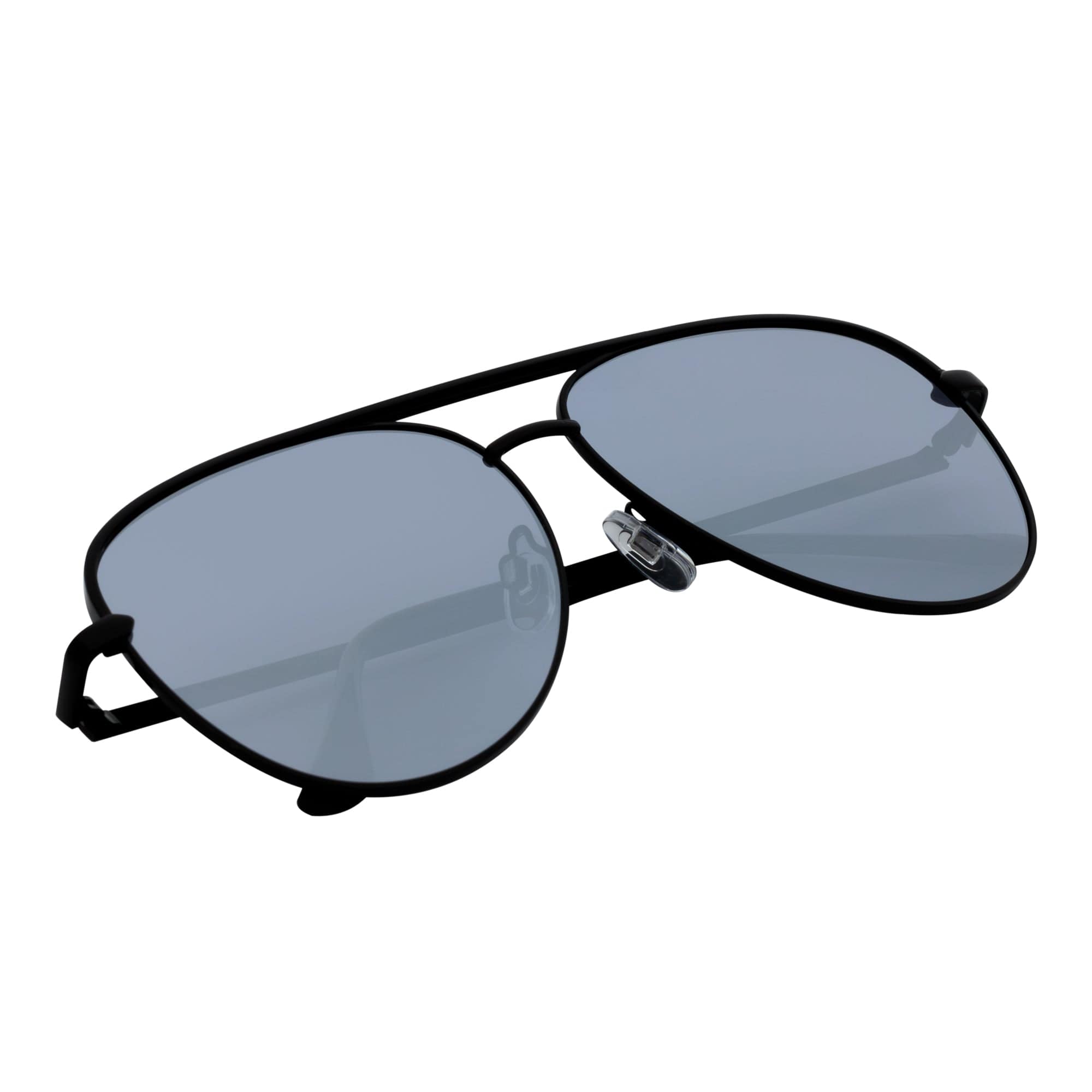 KEY - Oversize Large Flat Lens Metal Aviator Sunglasses Black Silver Mirror-3
