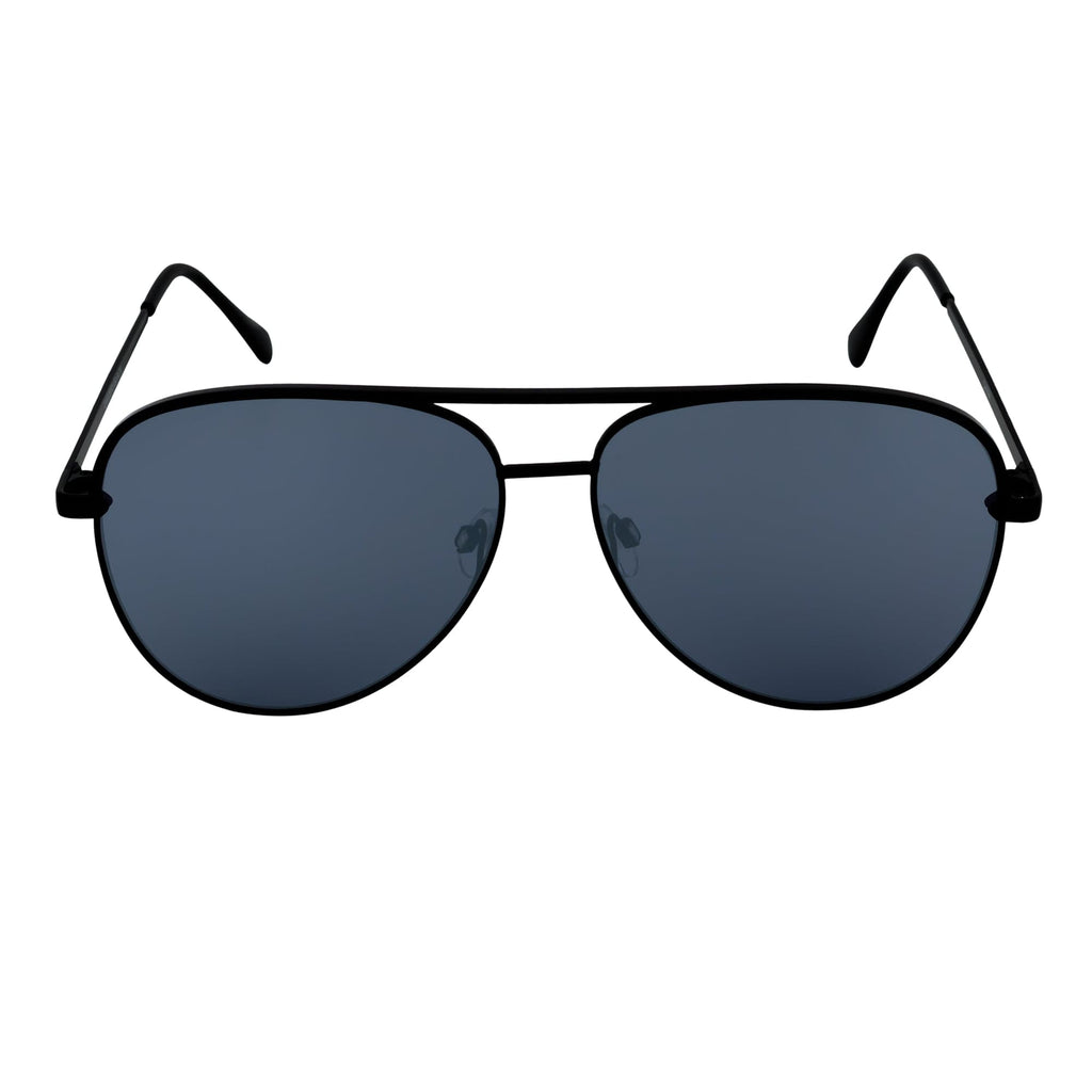 KEY - Oversize Large Flat Lens Metal Aviator Sunglasses Black Silver Mirror-2