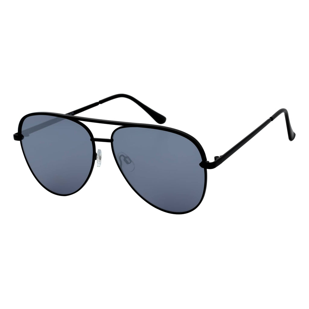 KEY - Oversize Large Flat Lens Metal Aviator Sunglasses Black Silver Mirror-1